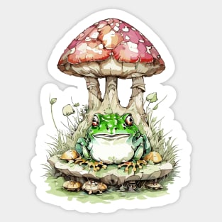 Watercolor Cottagecore Mushroom frog Sticker